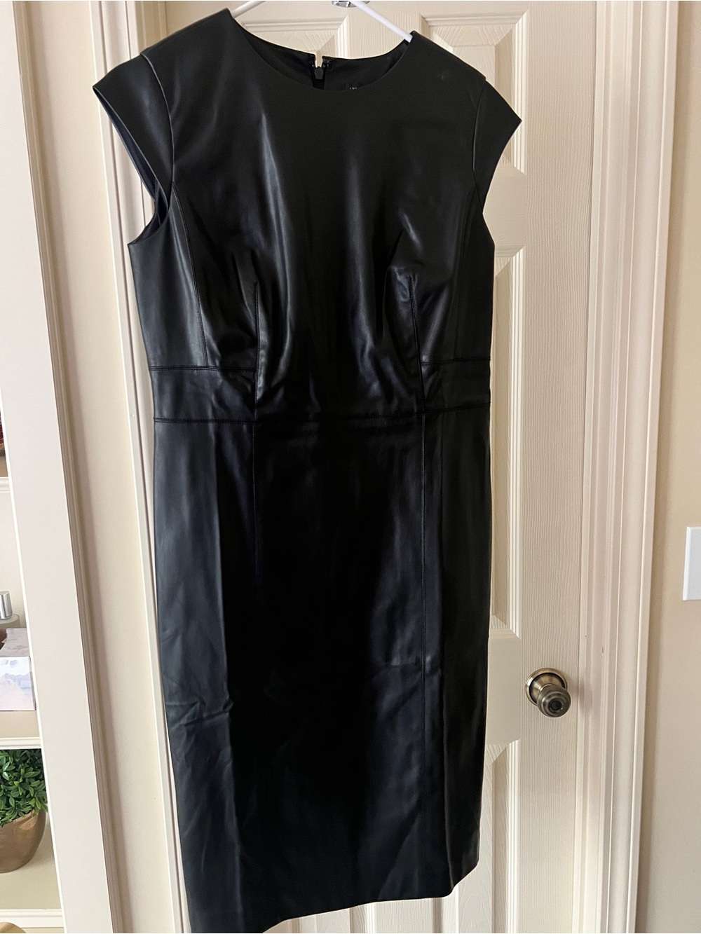 NWT Ann Taylor Black Faux Leather Midi Sheath Dress